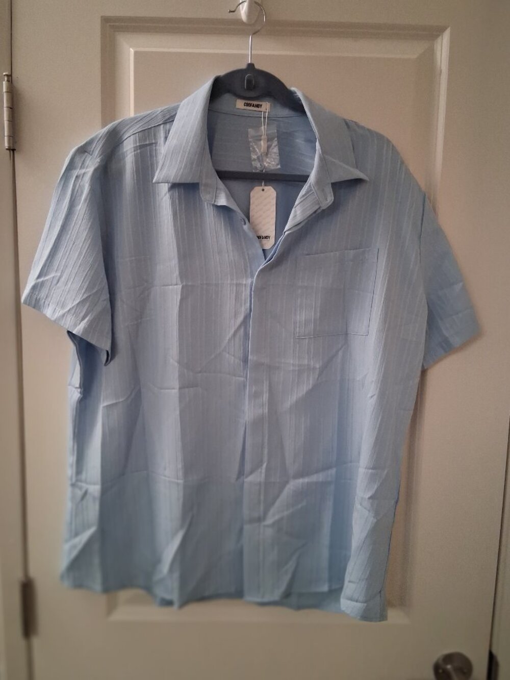 Coofandy Men's Blue Casual Striped Textured Short Sleeve Shirt NWT SZ XL